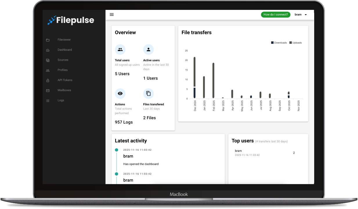 Screenshot of product SFTP server homescreen